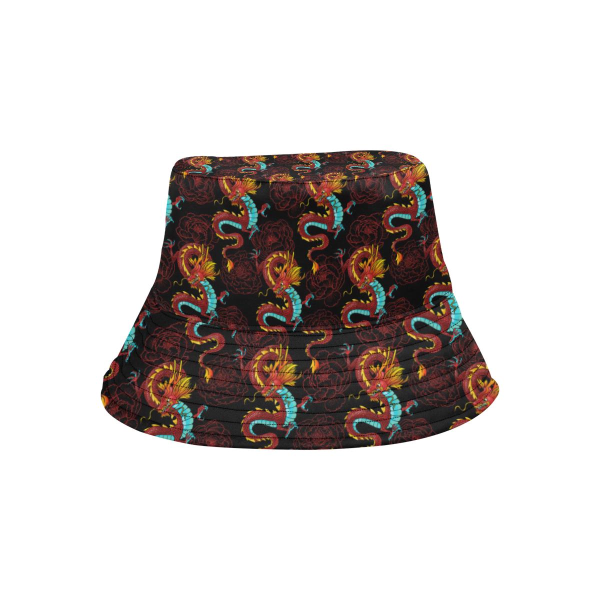 Chinese Dragons and Peonies Design Unisex Bucket Hat