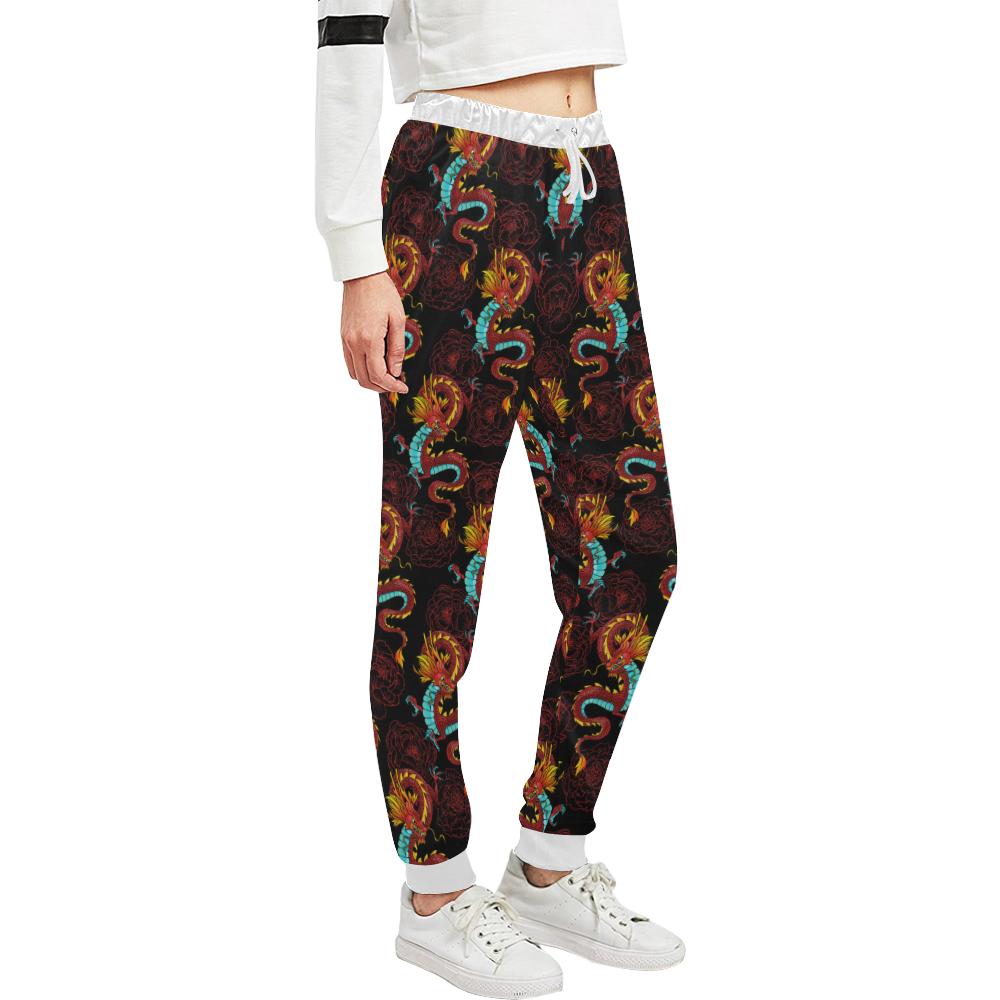 Chinese Dragons and Peonies Design Unisex Casual Sweatpants (Model L11)-JTAMIGO.COM