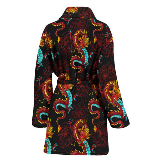 Chinese Dragons and Peonies Design Women Bath Robe-JTAMIGO.COM