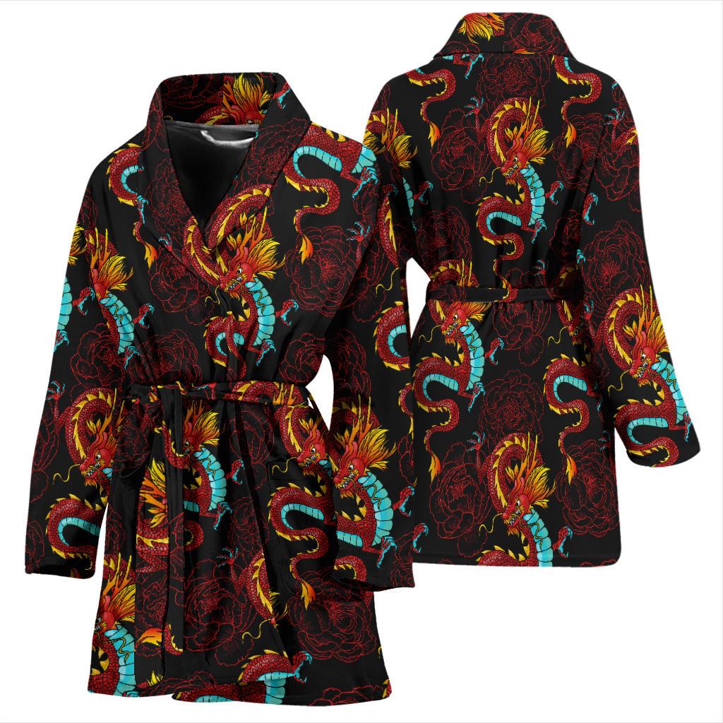 Chinese Dragons and Peonies Design Women Bath Robe-JTAMIGO.COM