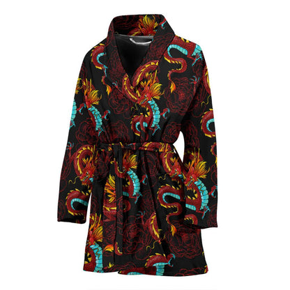Chinese Dragons and Peonies Design Women Bath Robe-JTAMIGO.COM