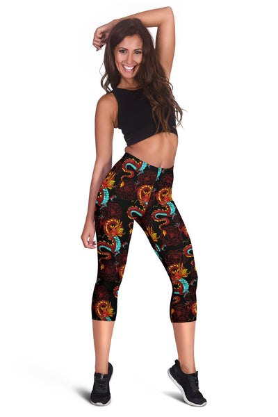 Chinese Dragons and Peonies Design Women Capris