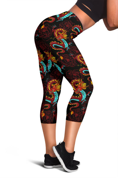 Chinese Dragons and Peonies Design Women Capris
