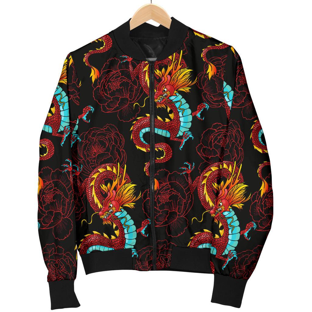 Chinese Dragons And Peonies Design Women Casual Bomber Jacket