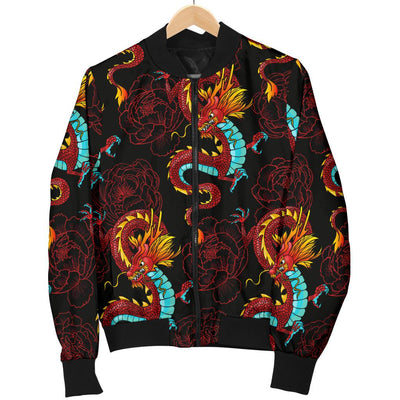 Chinese Dragons And Peonies Design Women Casual Bomber Jacket