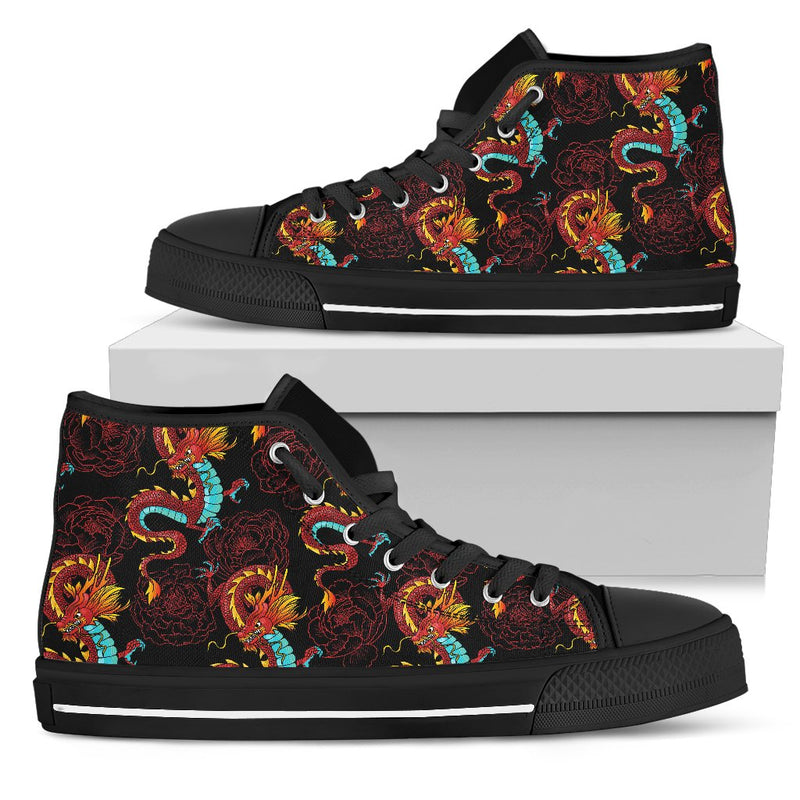 Chinese Dragons and Peonies Design Women High Top Shoes