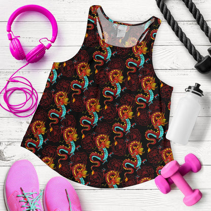 Chinese Dragons and Peonies Design Women Racerback Tank Top