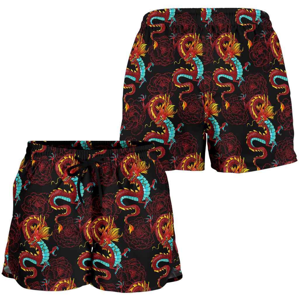 Chinese Dragons and Peonies Design Women Shorts-JTAMIGO.COM
