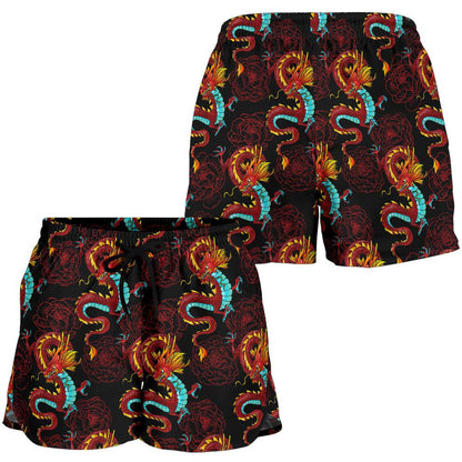 Chinese Dragons and Peonies Design Women Shorts-JTAMIGO.COM