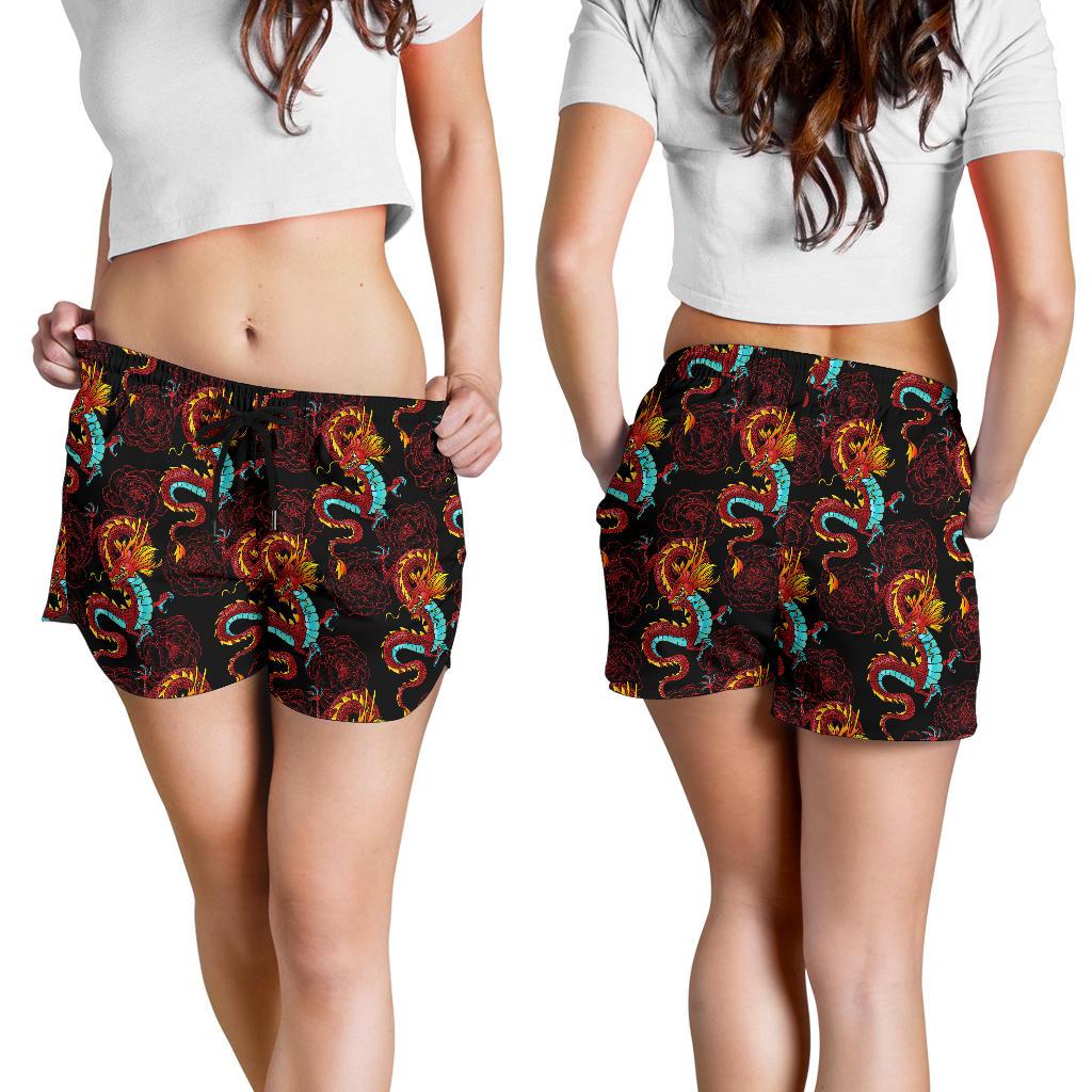 Chinese Dragons and Peonies Design Women Shorts-JTAMIGO.COM
