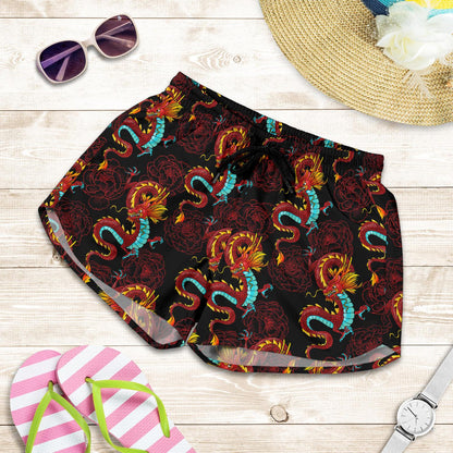 Chinese Dragons and Peonies Design Women Shorts-JTAMIGO.COM