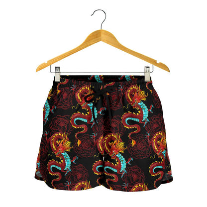 Chinese Dragons and Peonies Design Women Shorts-JTAMIGO.COM
