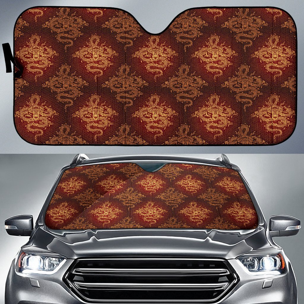 Chinese Dragons Gold Design Car Sun Shade For Windshield