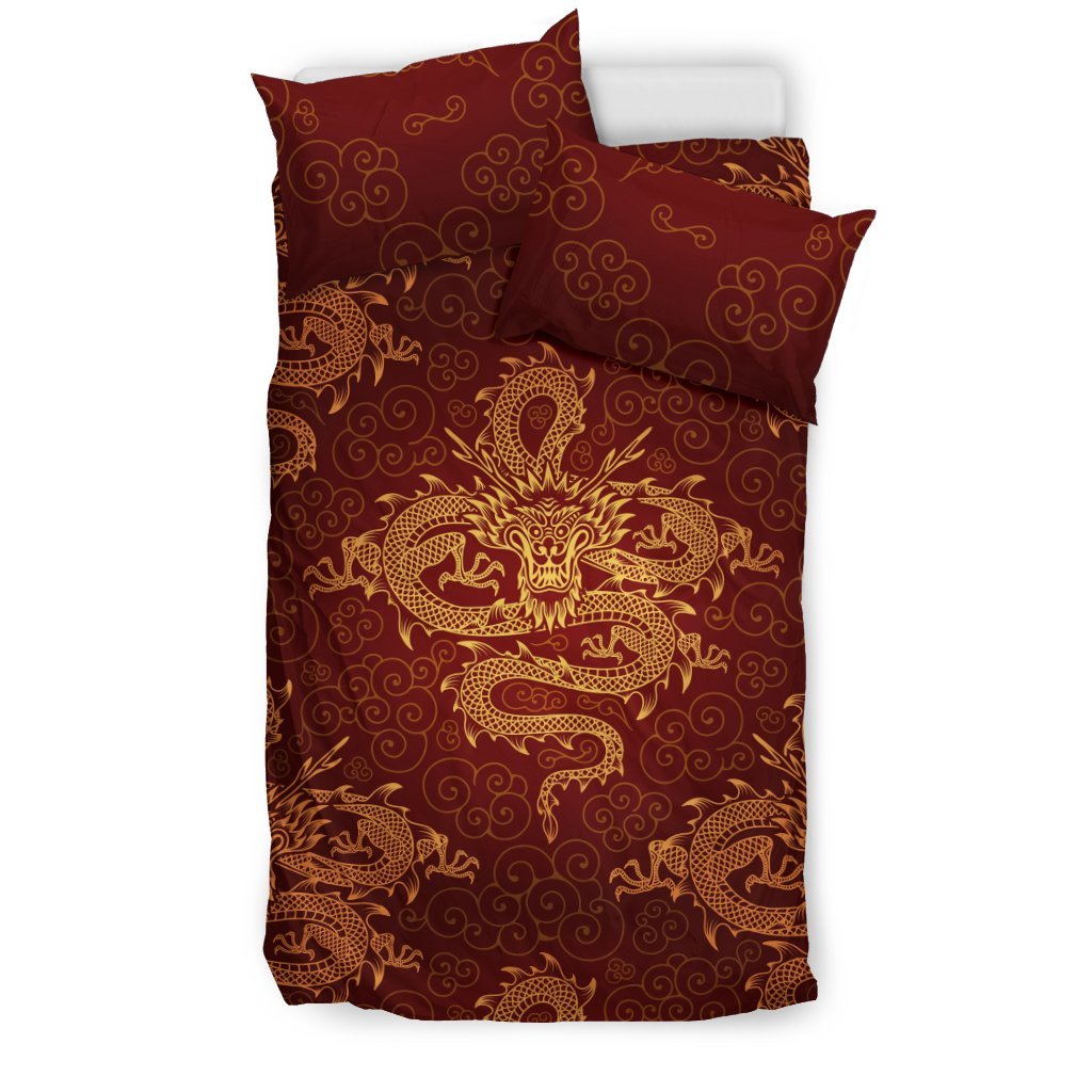 Chinese Dragons Gold Design Duvet Cover Bedding Set