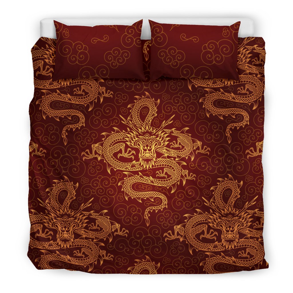 Chinese Dragons Gold Design Duvet Cover Bedding Set