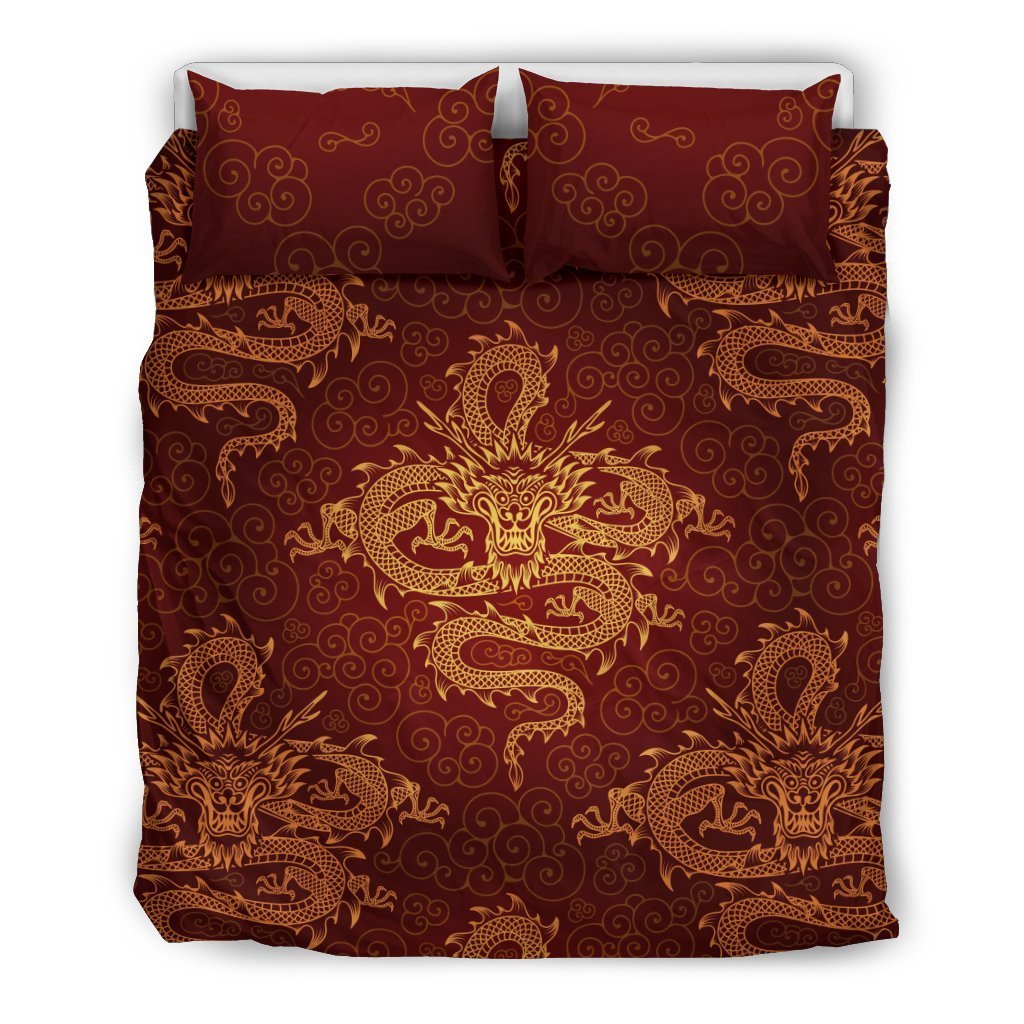 Chinese Dragons Gold Design Duvet Cover Bedding Set