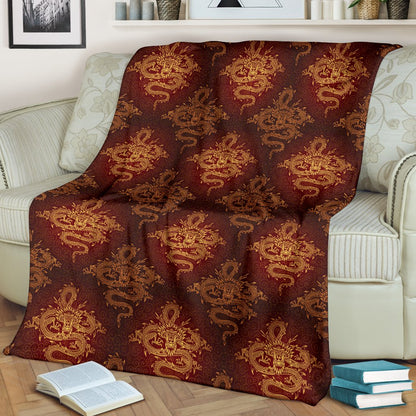 Chinese Dragons Gold Design Fleece Blanket