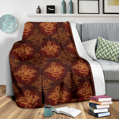 Chinese Dragons Gold Design Fleece Blanket