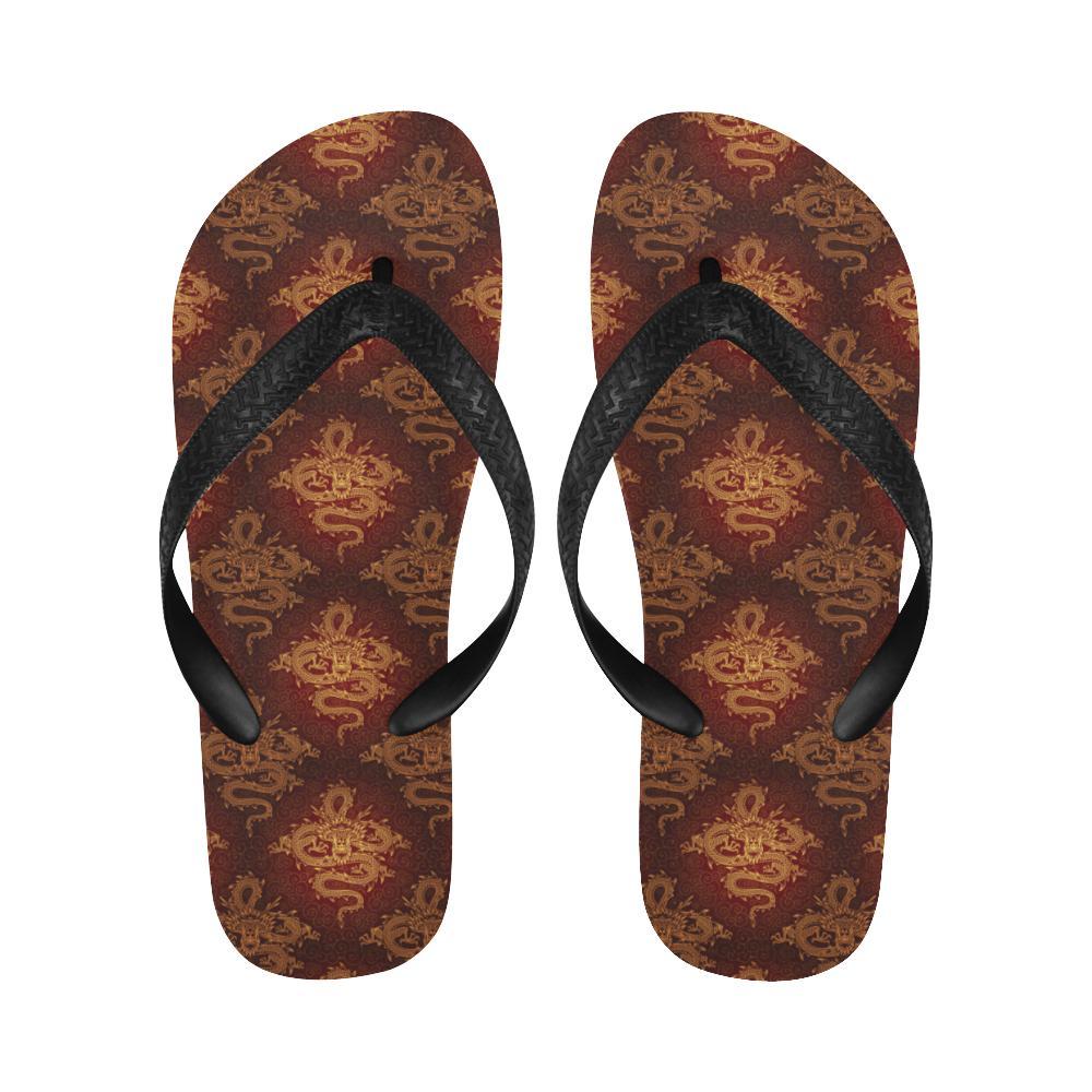 Chinese Dragons Gold Design Flip Flops-JTAMIGO.COM