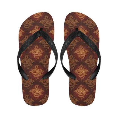 Chinese Dragons Gold Design Flip Flops-JTAMIGO.COM