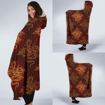 Chinese Dragons Gold Design Hooded Blanket-JTAMIGO.COM