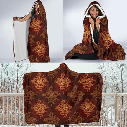 Chinese Dragons Gold Design Hooded Blanket-JTAMIGO.COM