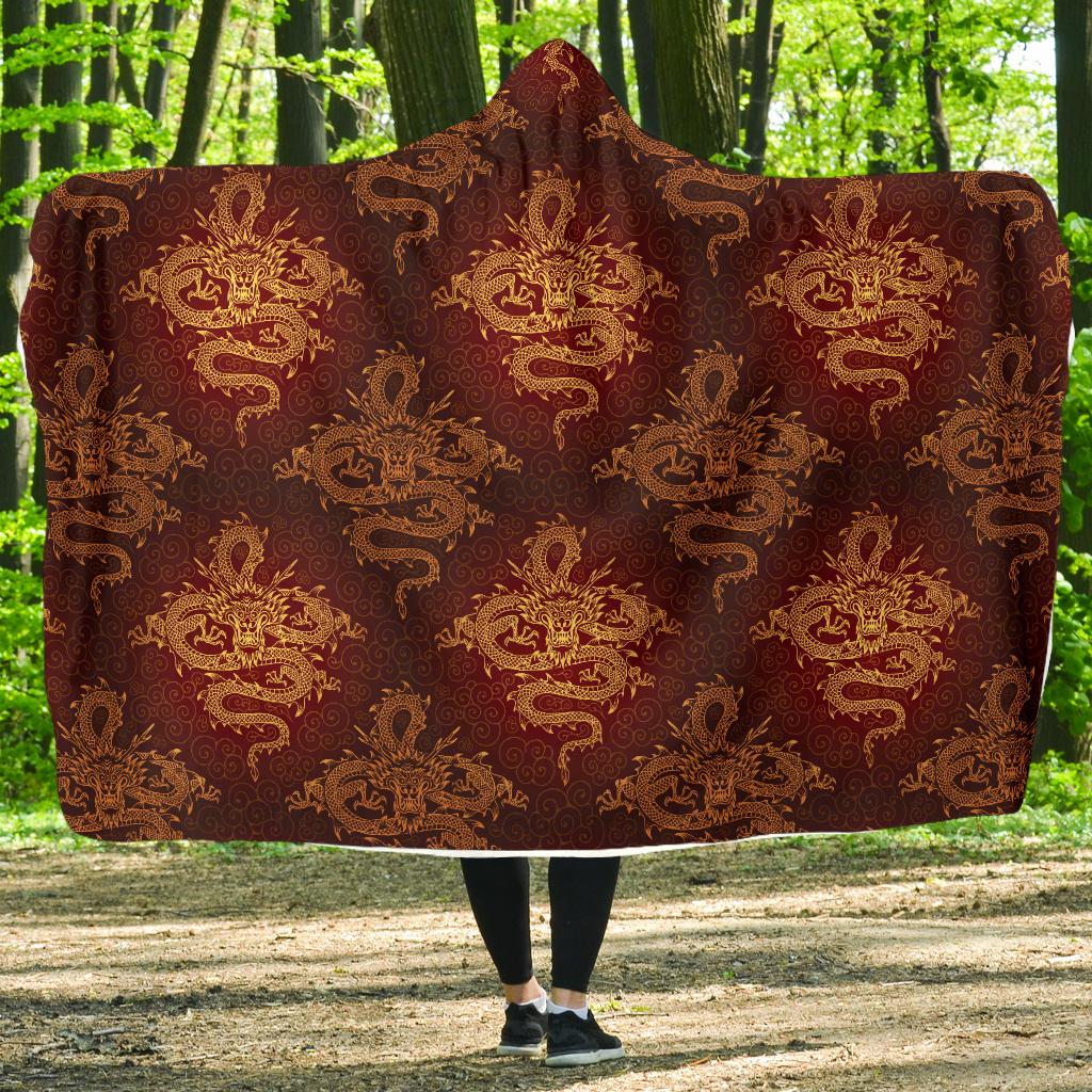 Chinese Dragons Gold Design Hooded Blanket-JTAMIGO.COM