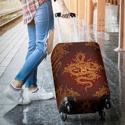 Chinese Dragons Gold Design Luggage Cover Protector