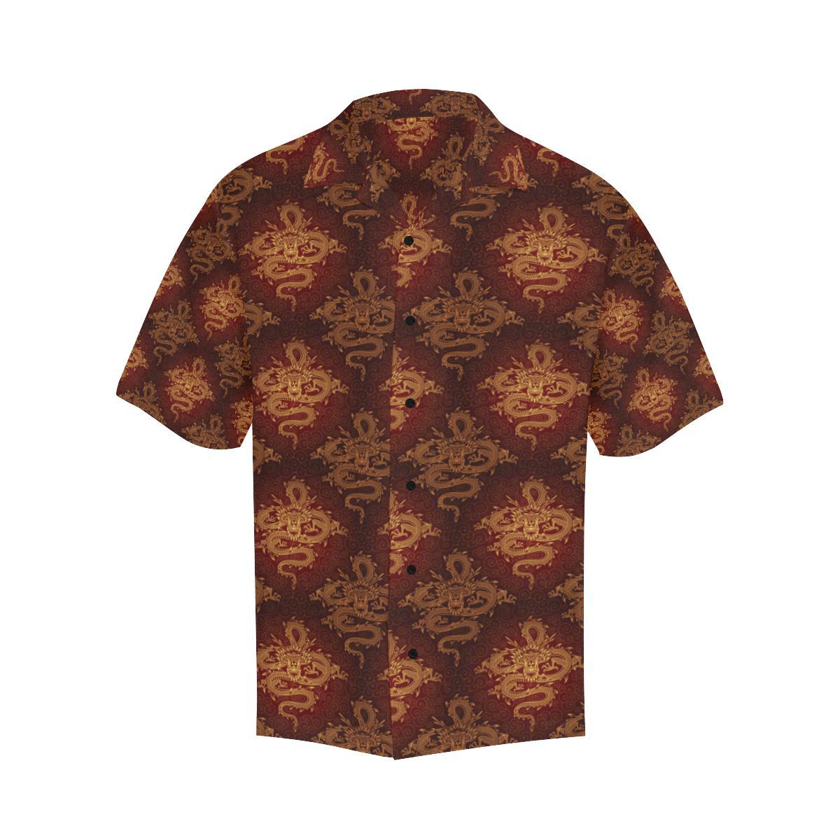 Chinese Dragons Gold Design Men Aloha Hawaiian Shirt