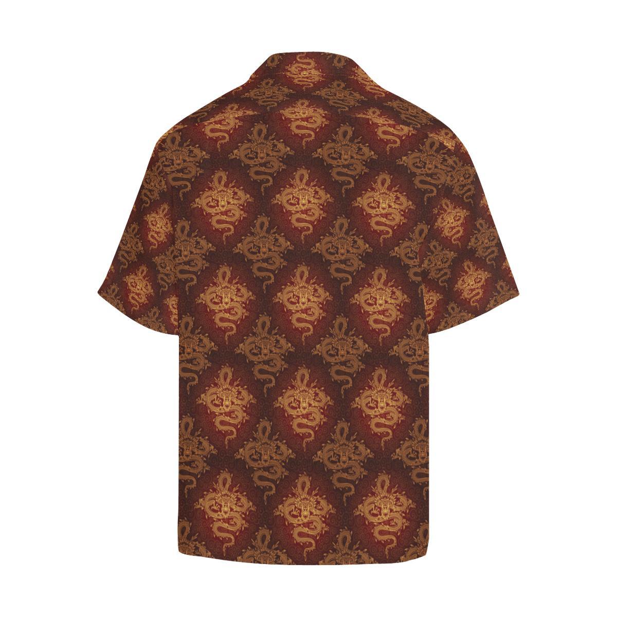 Chinese Dragons Gold Design Men Aloha Hawaiian Shirt