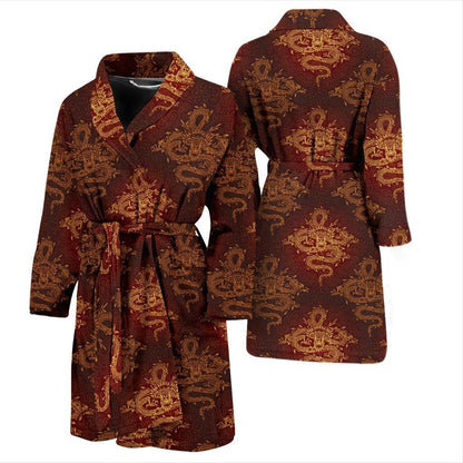 Chinese Dragons Gold Design Men Bath Robe-JTAMIGO.COM