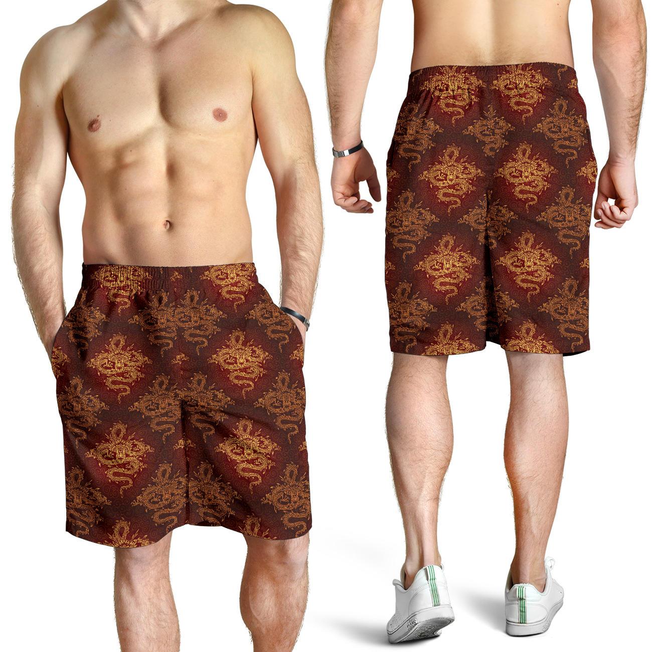 Chinese Dragons Gold Design Mens Shorts-JTAMIGO.COM