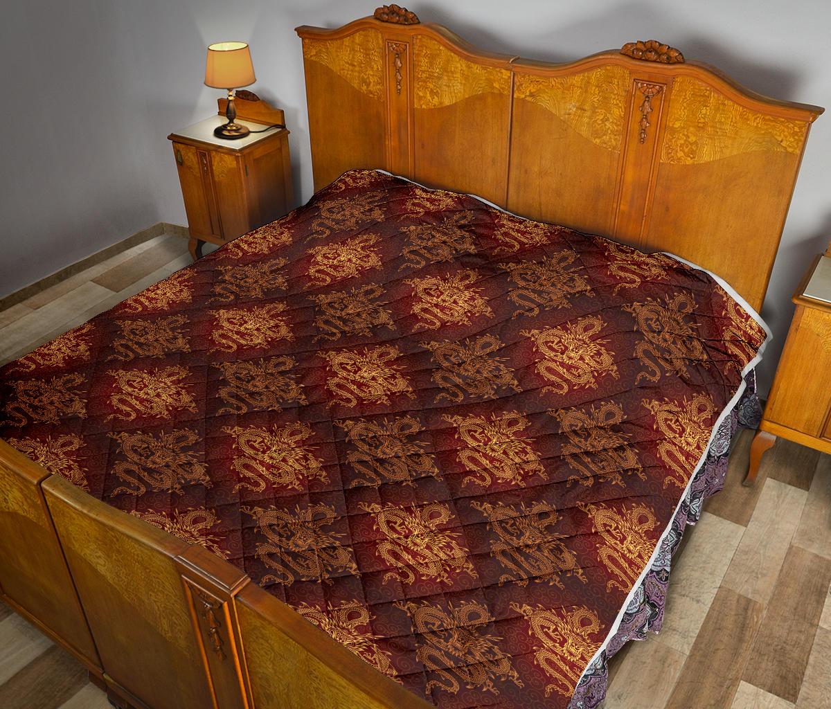 Chinese Dragons Gold Design Premium Quilt-JTAMIGO.COM