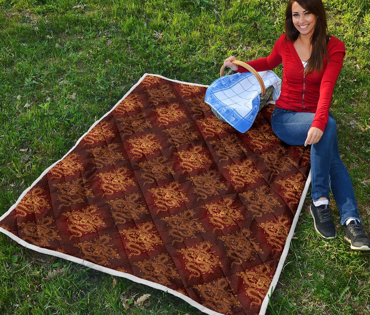 Chinese Dragons Gold Design Premium Quilt-JTAMIGO.COM