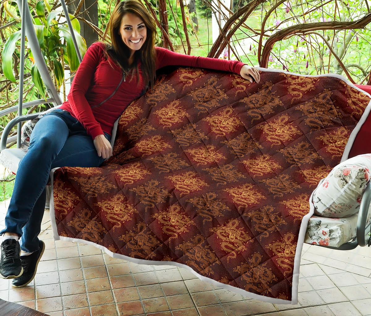 Chinese Dragons Gold Design Premium Quilt-JTAMIGO.COM