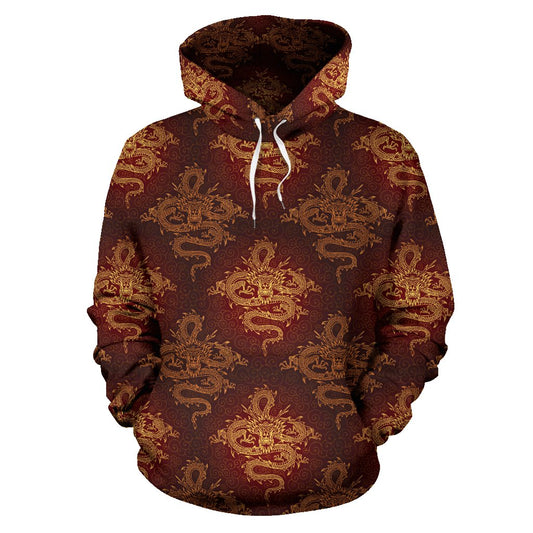 Chinese Dragons Gold Design Pullover Hoodie