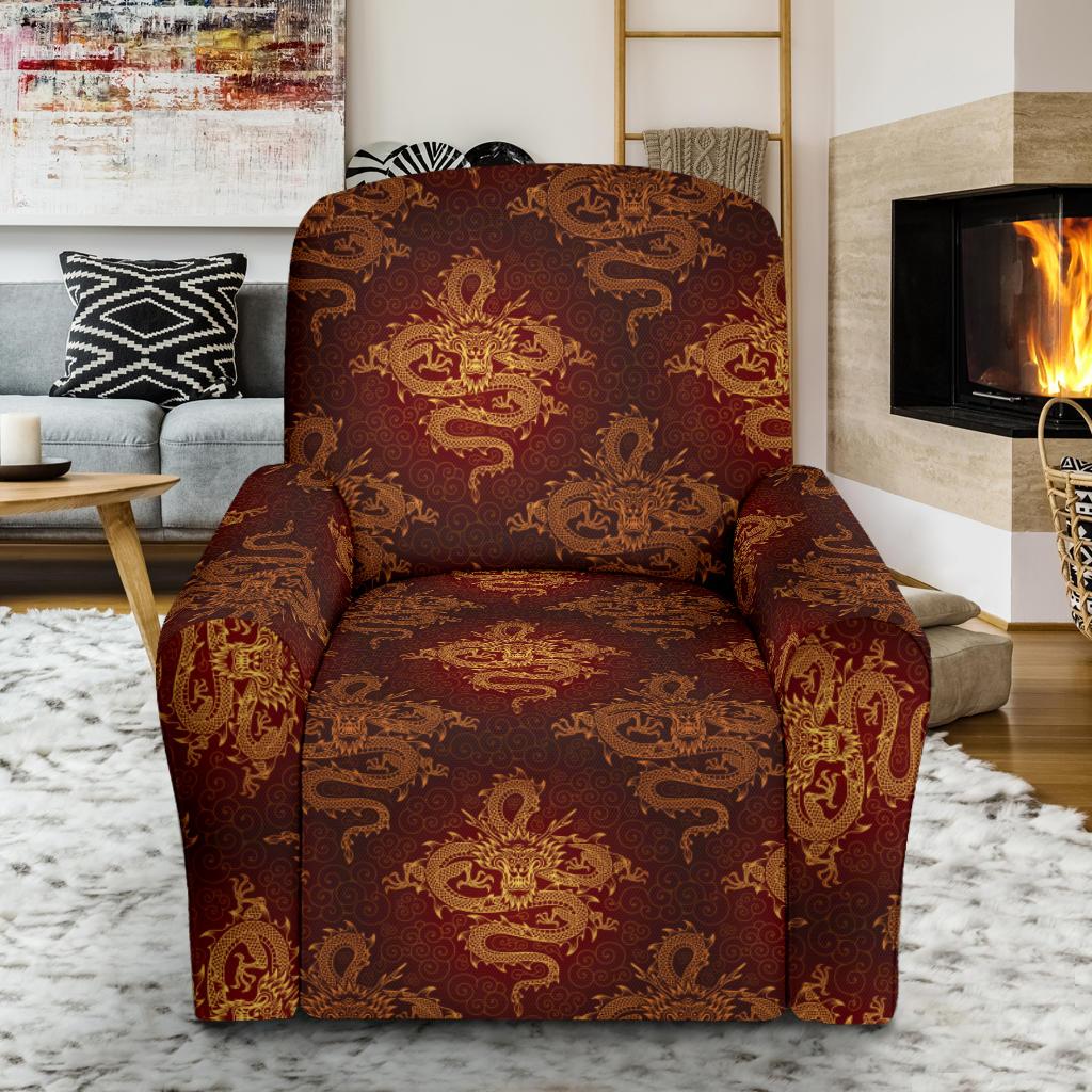 Chinese Dragons Gold Design Single Sofa Slipcover -JTAMIGO.COM
