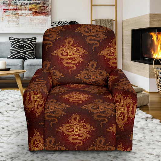 Chinese Dragons Gold Design Single Sofa Slipcover -JTAMIGO.COM