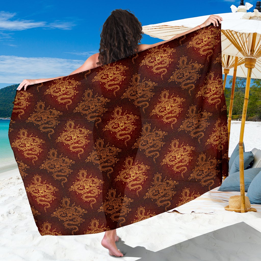 Chinese Dragons Gold Design Sarong Pareo Wrap