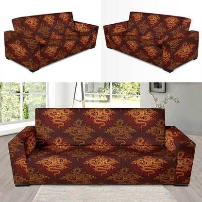 Chinese Dragons Gold Design Sofa Slipcover-JTAMIGO.COM