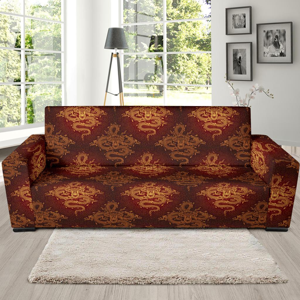 Chinese Dragons Gold Design Sofa Slipcover-JTAMIGO.COM