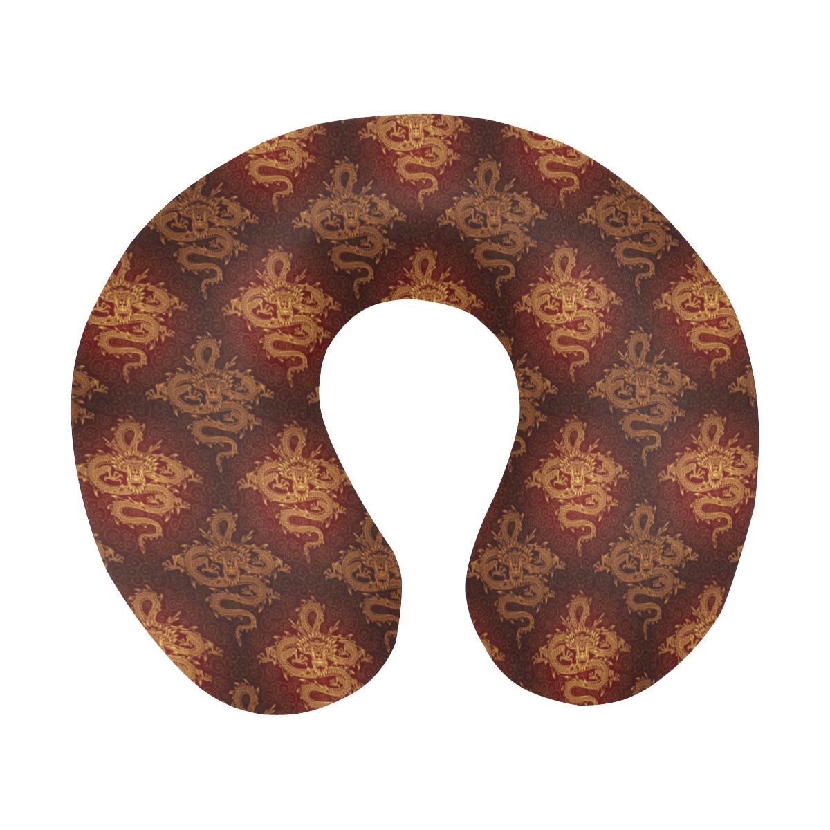 Chinese Dragons Gold Design U-Shaped Travel Neck Pillow-JTAMIGO.COM