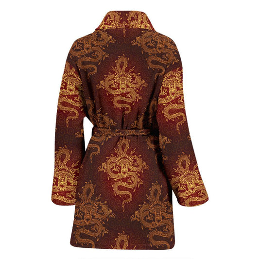 Chinese Dragons Gold Design Women Bath Robe-JTAMIGO.COM