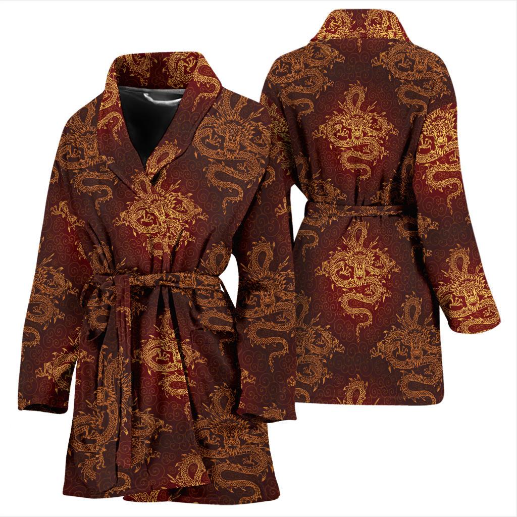 Chinese Dragons Gold Design Women Bath Robe-JTAMIGO.COM