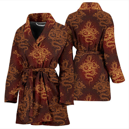 Chinese Dragons Gold Design Women Bath Robe-JTAMIGO.COM