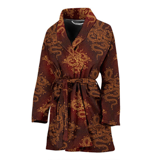 Chinese Dragons Gold Design Women Bath Robe-JTAMIGO.COM
