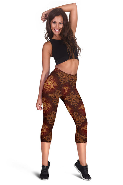 Chinese Dragons Gold Design Women Capris
