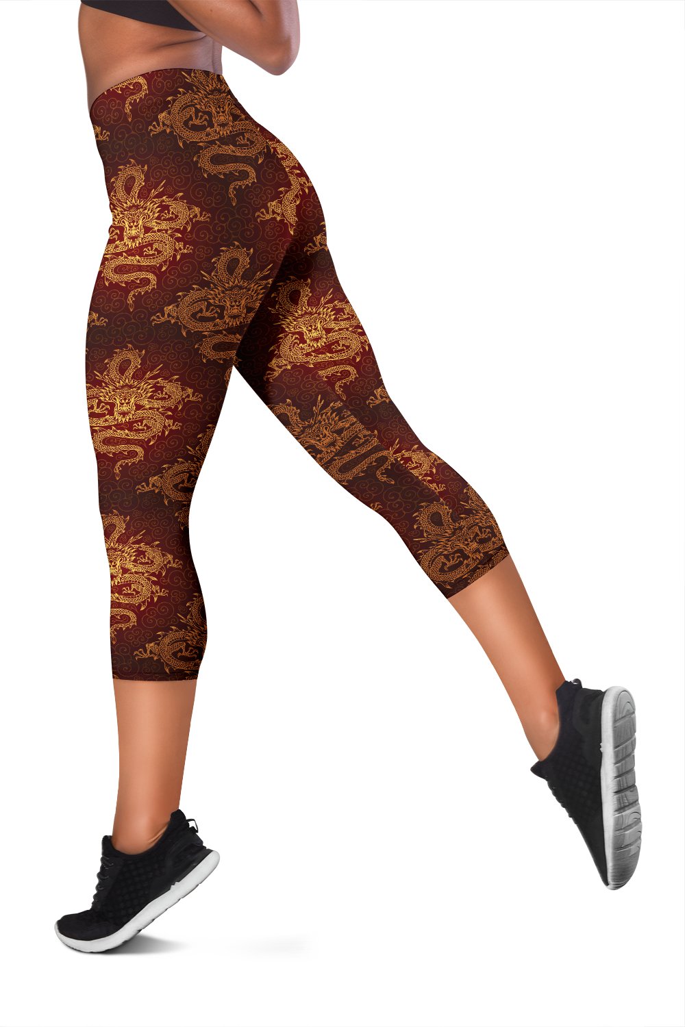 Chinese Dragons Gold Design Women Capris