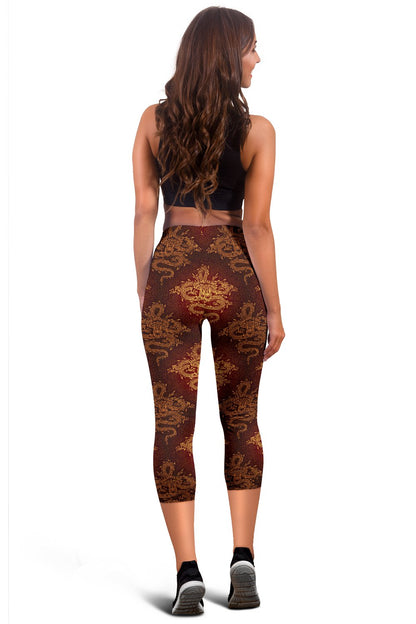 Chinese Dragons Gold Design Women Capris