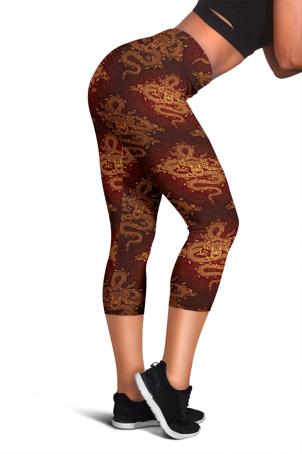 Chinese Dragons Gold Design Women Capris